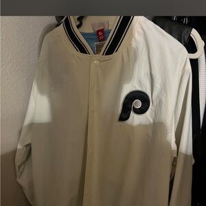 Classic Cream Varsity Jacket with Black Logo